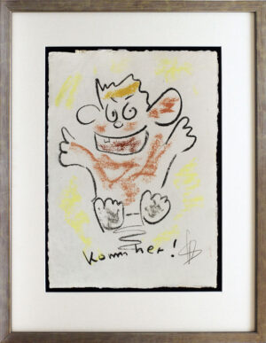 Helge Schneider - KOMM HER - original Kohlezeichnung auf Büttenpapier