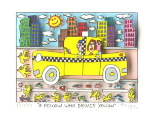 James Rizzi - A FELLOW WHO DRIVES YELLOW - Original 3D Bild drucksigniert