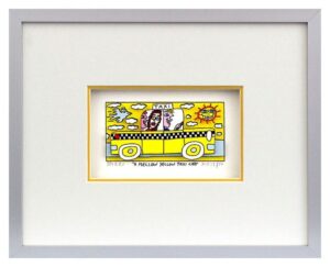 James Rizzi A MELLOW YELLOW TAXI CAB. 3D Bild drucksigniert-alurahmen-Normale Nu...