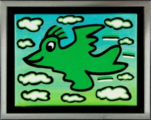 James Rizzi BIRD - GREEN ON TURQUOISE - 2D-Pigmentdruck