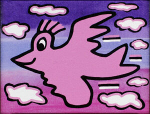 James Rizzi BIRD - PINK ON VIOLET - 2D-Pigmentdruck