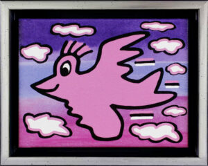 James Rizzi BIRD - PINK ON VIOLET - 2D-Pigmentdruck