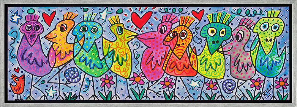 James Rizzi Bilder - A BUNCH of beautiful birds - Pigmentgrafik auf Leinwand