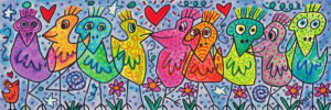 James Rizzi Bilder - A BUNCH of beautiful birds - Pigmentgrafik auf Leinwand