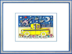 James Rizzi Bilder - A TAXI RIDE through the night  - Original 3D Bild drucksign...