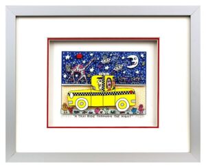James Rizzi Bilder - A TAXI RIDE through the night  - Original 3D Bild drucksign...