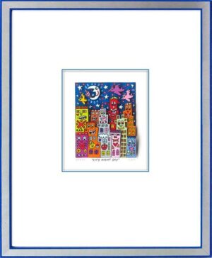 James Rizzi - CITY NIGHT SKY - Original 3D Bild drucksigniert