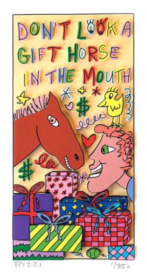 James Rizzi - DONT LOOK a GIFT HORSE in the MOUTH - Original 3D Bild drucksignie...