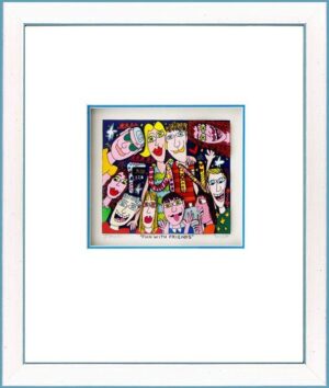 James Rizzi - FUN WITH FRIENDS - Original 3D Bild drucksigniert-Silber-hellblau-...
