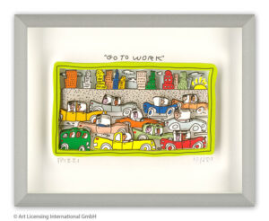 James Rizzi - GO TO WORK - Original 3D Bild drucksigniert