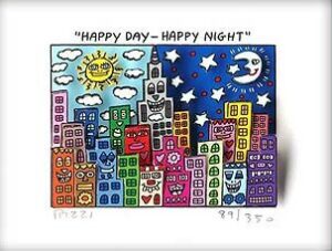 James Rizzi - HAPPY DAY - HAPPY NIGHT - Original 3D Bild drucksigniert