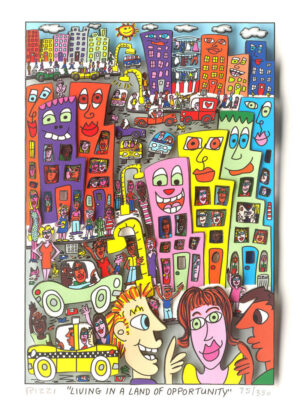 James Rizzi - LIVING IN A LAND OF OPPORTUNITY - Original 3D Bild drucksigniert  ...