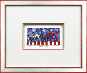 James Rizzi - LOVE CATS - Original 3D Bild drucksigniert-Silber-rot-Normale Numm...