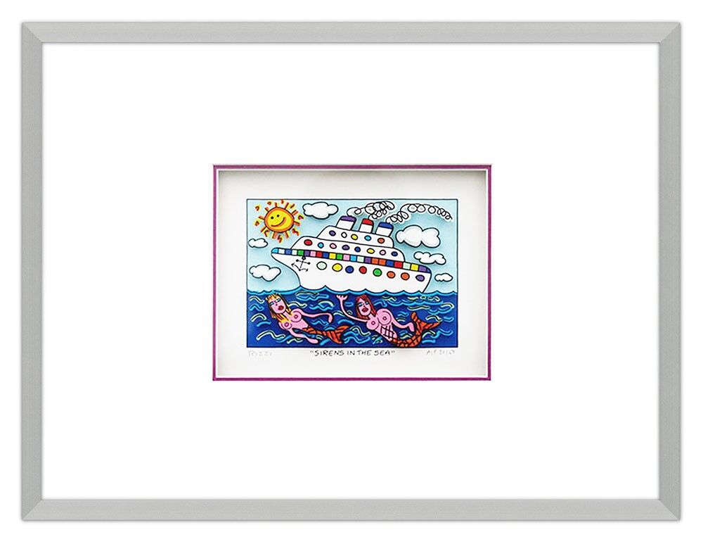 James Rizzi - SIRENS IN THE SEA - Original 3D Bild drucksigniert-alurahmen-AP Ex...