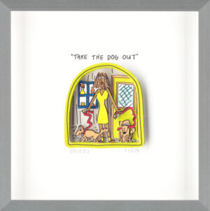 James Rizzi - TAKE THE DOG OUT - Original 3D Bild drucksigniert
