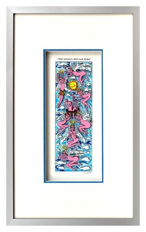 James Rizzi - THE ANGELS AND OUR BABY  - Original 3D Bild drucksigniert-Silber-h...
