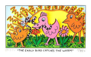 James Rizzi - THE EARLY BIRD CATCHES THE WORM  - Original 3D Bild drucksigniert