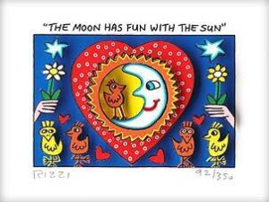 James Rizzi - THE MOON HAS FUN WITH THE SUN  - Original 3D Bild drucksigniert