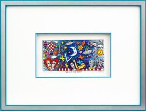 James Rizzi - WE LOVE THE MOON - Original 3D Bild drucksigniert-Silber-hellblau-...
