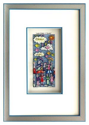 James Rizzi - WHEN IT RAINS. IT POURS - Original 3D Bild drucksigniert-Silber-he...