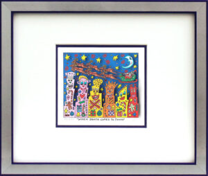 James Rizzi - When Santa Comes To Town - Original 3D Bild drucksigniert-Silber-b...