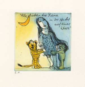 Janosch - ALLE LIEBEN DIE LUISE IN DER NACHT AUF EINER WIESE - original Radierun...