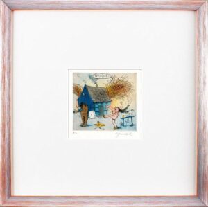 Janosch - BAD ZWISCHENAHN DREI - original Radierung handsigniert-silber-orange