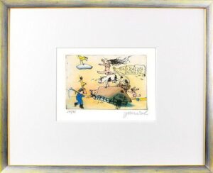 Janosch - BAD ZWISCHENAHN VIER - original Radierung handsigniert-silber gelb