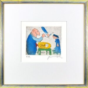 Janosch - FISCHESSER - original Radierung handsigniert-silber gelb