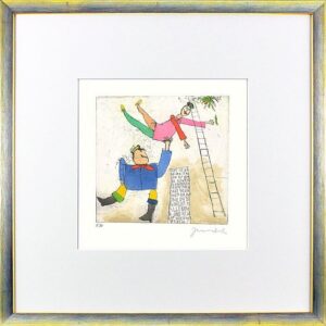 Janosch - FRANZ UND HELENCHEN - original Radierung handsigniert-silber gelb