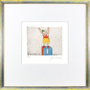 Janosch - GELBHOSENSIEGER - original Radierung handsigniert-silber gelb