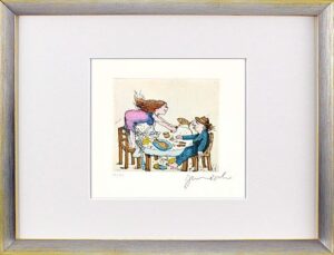 Janosch - GOSLAR 2 - GASTMAHL 2 - original Radierung handsigniert-silber gelb