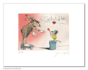 Janosch - GRATULATION DU LIEBER HASE - original Radierung handsigniert - ohne Ra...