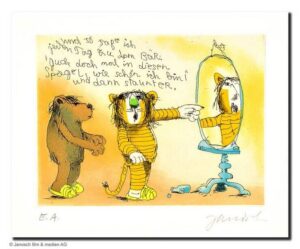 Janosch - GUCK DOCH MAL IN DIESEN SPIEGEL - original Radierung handsigniert - oh...