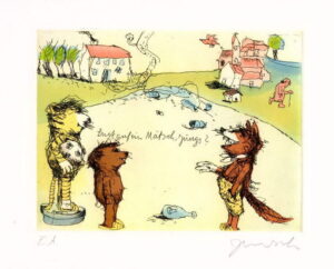 Janosch - HALLO HERR FUCHS WIE GEHT'S DENN SO - original Radierung handsigniert ...