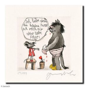 Janosch - ICH LIEBE DICH DU KLEINE FUZZI - original Radierung handsigniert - ohn...