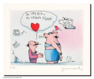 Janosch - ICH LIEBE DICH DU SCHÖNES FERKEL - original Radierung handsigniert - o...