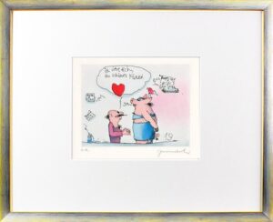 Janosch - ICH LIEBE DICH DU SCHÖNES FERKEL - original Radierung handsigniert-sil...