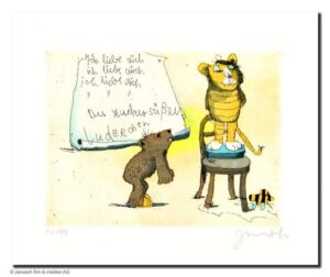 Janosch - ICH LIEBE DICH DU ZUCKERSÜSSES LUDERCHEN - original Radierung handsign...