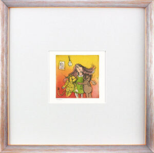 Janosch - IMMER ABENDS HABEN WIR UNS LIEB - original Radierung handsigniert-silb...