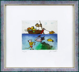 Janosch - Im Ruderboot mit Tiger und Bär - GERAHMT