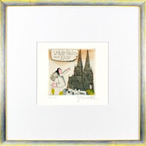 Janosch - LIEBSTE GRÜSSE AUS KÖLN - original Radierung handsigniert-silber gelb