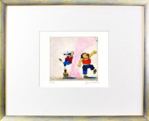 Janosch - LÖWENTANZ - original Radierung handsigniert-silber gelb