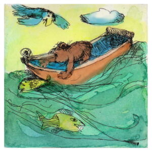 Janosch - MIT GROSSEN TATZEN FÄNGT MAN FISCHE - original Radierung handsigniert ...