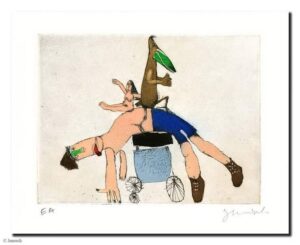Janosch - RADFAHRER ALPTRAUM - original Radierung handsigniert - ohne Rahmen PP
