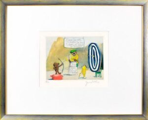 Janosch - SCHISSEN SIE INS BLAUE - original Radierung handsigniert-silber gelb