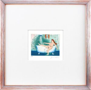 Janosch - SUSANNE STEIGT ALLEIN INS BAD - original Radierung handsigniert-silber...