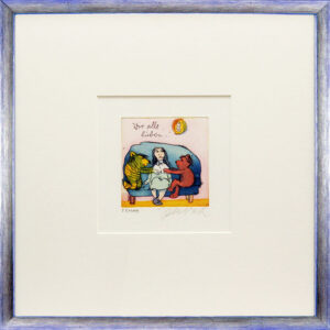 Janosch - WIR ALLE LIEBEN... - original Radierung handsigniert-silber-blau