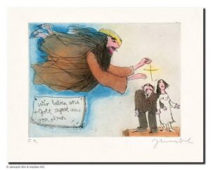 Janosch - WIR LIEBEN UNS UND GOTT SEGNET UNS VON OBEN - original Radierung hands...