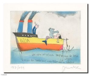 Janosch - WIR LIEBTEN UNS AUF EINEM SCHIFF - original Radierung handsigniert - o...